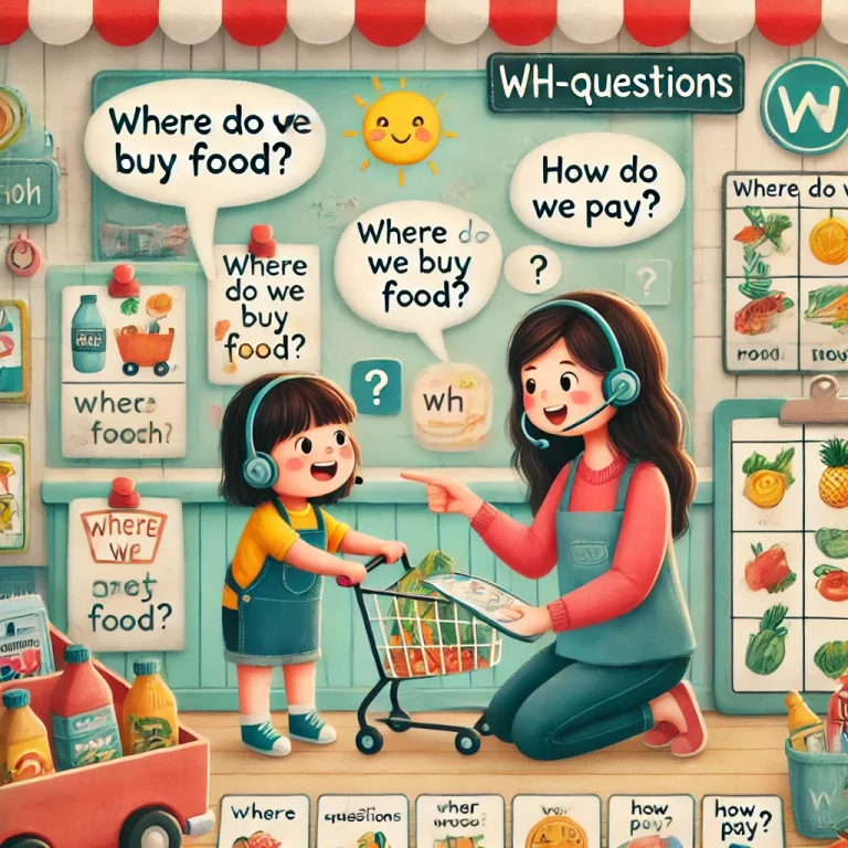 DALL·E 2025-01-24 19.03.51 - A creative and engaging illustration of a child and a speech therapist practicing WH-questions through a role-playing game. The child is pretending to